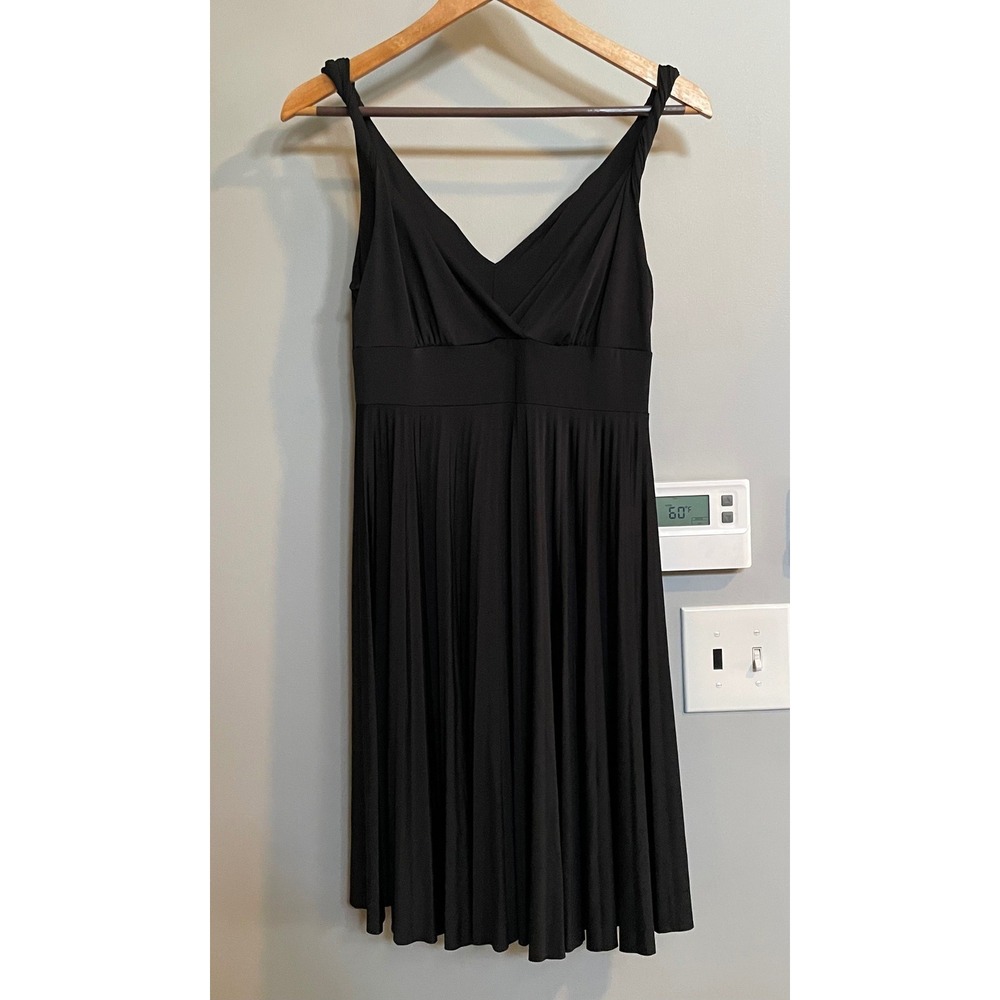 Soprano Pleated A-Line Dress Women Large Black Surplice V-Neck Sleeveless D2580